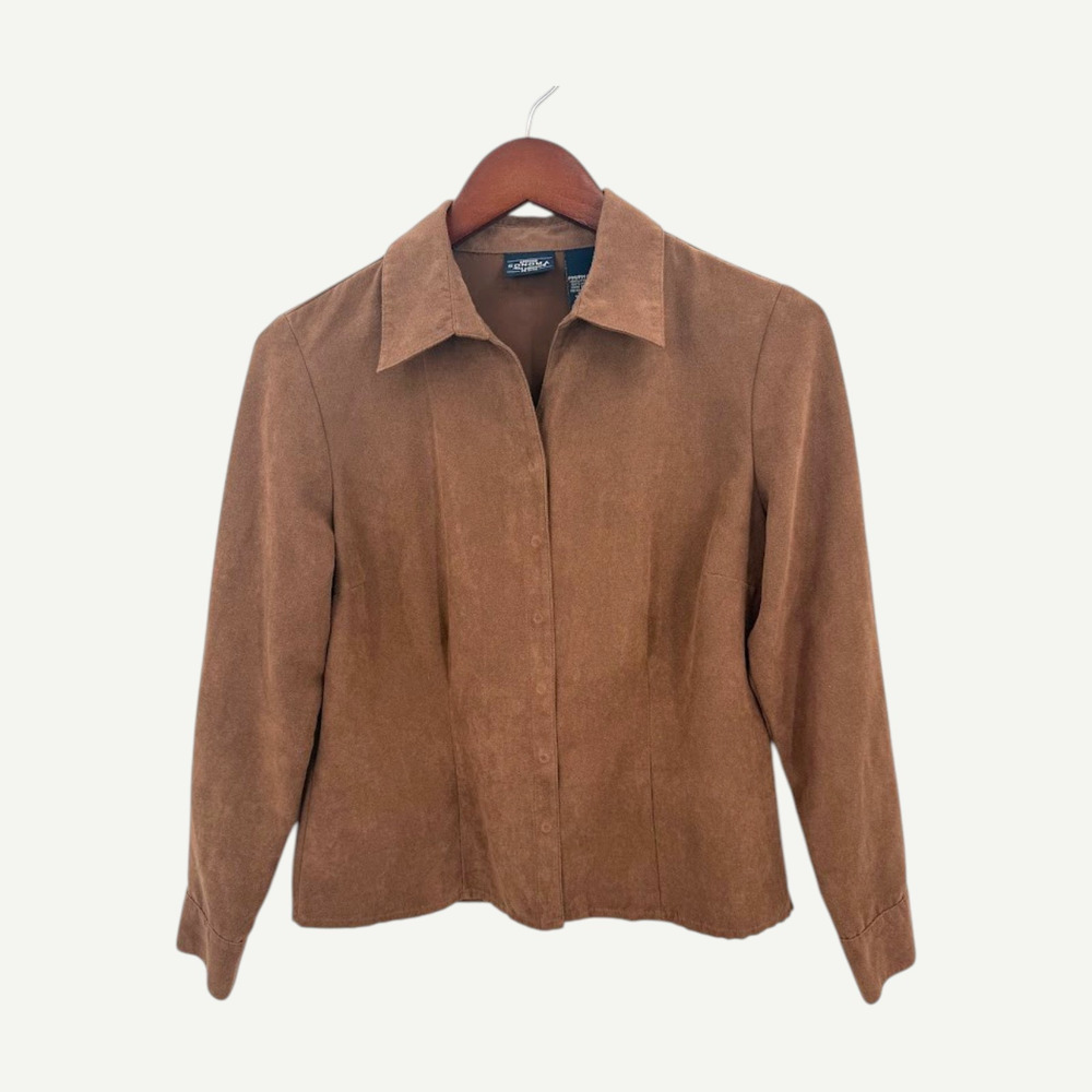 Vintage Sonoma Faux Suede Snap Front Shirt Jacket Womens PM Brown Western